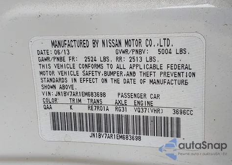 2014 Infiniti Q50 Sport from USA, damaged, VIN JN1BV7AR1EM683698